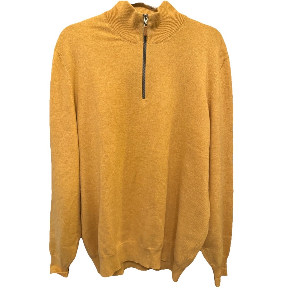 Brunello Cucinelli 100% Cashmere 1/4 Zip‎ Sweater  Yellow Size XL Pullover